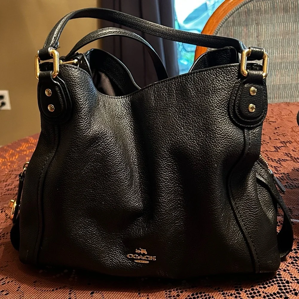Cute Coach Black Leather Hobo Bag/Purse